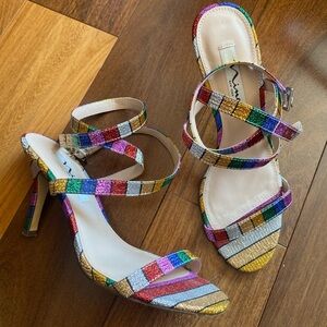 Nina NYC Multicolor Glitter Sandals size 7.5 Rainbow Sandals heel